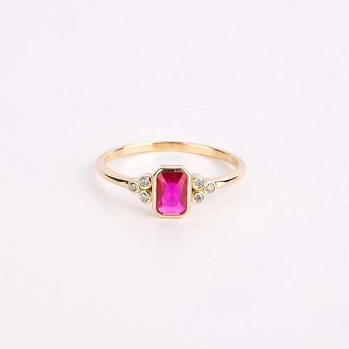 14k Solid Gold Lab-Created Ruby and Diamond Engagement Ring for Women Ladie's - Picture 4 of 9