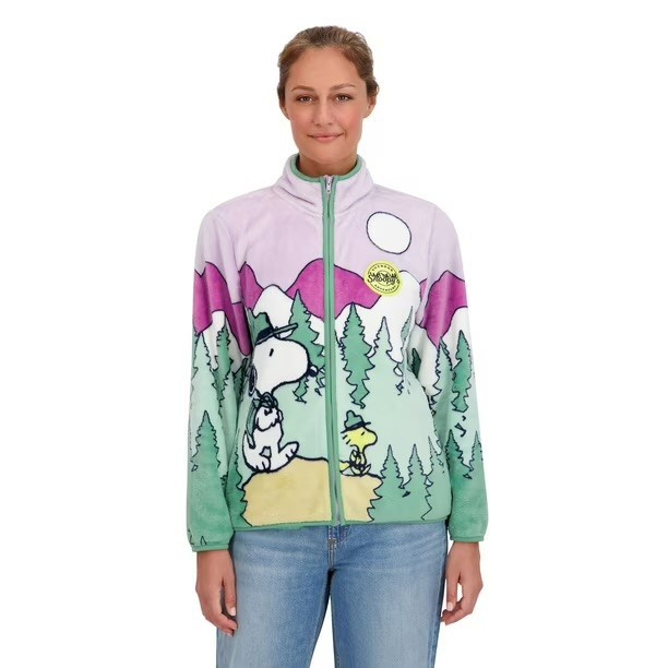 Snoopy Character Jacket Women Zip Front Scenic Cozy Winter Size