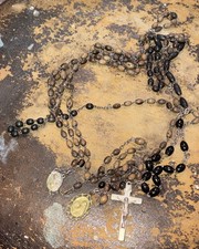 VTG 1950S 60S Black Brown ROSARY CHAPLET ST ANTHONY PRAY FOR US Jesus France