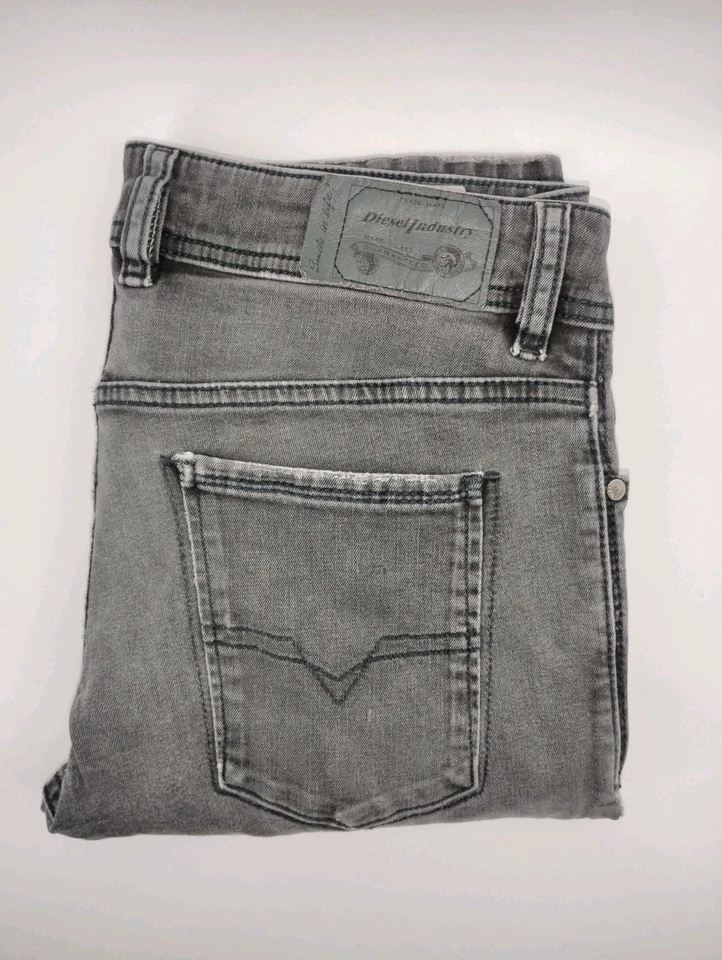 Jeans Diesel Hombres 31x32 Gris Elegante Ajustado Elastizado Grunge Desteñido Botón Mosca Foto 4 de 4