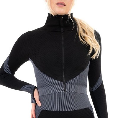 M17 Damen Langarm Gym Top 1/4 Reißverschluss Daumenlöcher Stretch Sportbekleidung Large