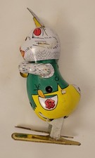 Vintage Tin Litho Jumping Rabbit Colorful Wind-Up Toy - Works, but MISSING KEY