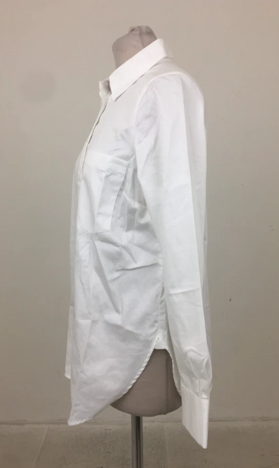 Blusa para mujer Jaeger talla 8 blanca bolsillo dobladillo curvo algodón puro manga L nueva F1 Foto 2 de 4