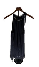 Elie Tahari Silk Chiffon Halter Midi Dress Navy Gold Chain Sleeveless M