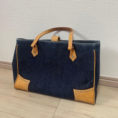 Burberry London Navy Denim Tote Bag Leather 13.8