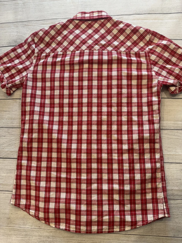 Camisa informal Company 81 para hombre mediana roja blanca a cuadros con botones manga corta Foto 4 de 4