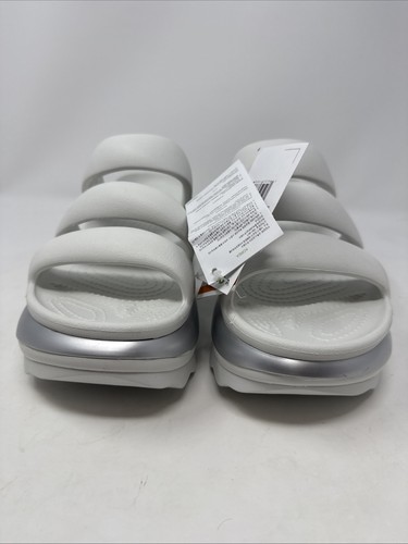 Crocs Crush Metllc Triple Strap Sandals Women’s 10 Men’s 8 White Silver - Picture 4 of 10
