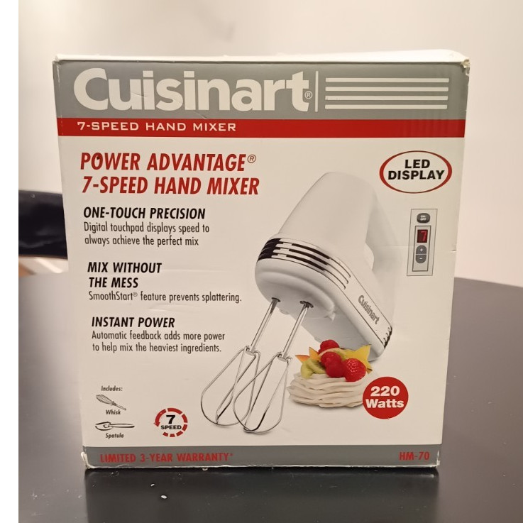 Cuisinart HM-70 7-Speed Hand Mixer White with Whisk, Beater, Spatula