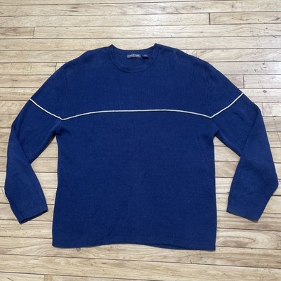 Structure y2k center stripe preppy vintage sweater mens Blue White ramie cotton