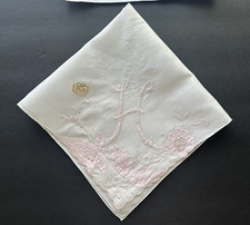 A Vintage Hankie Madeira Hand Pink Embroidered Monogram H Wedding Bride NOS