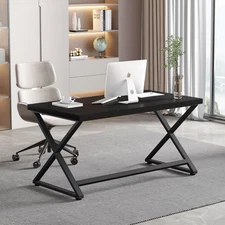 Black Computer Desk, Simple Work Desk for Home Office, Industrial Writing Study 