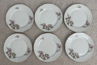 New TK Thun Bohemia 6 3/4'' Bread Dessert Plates Porcelain  Roses Set of 6
