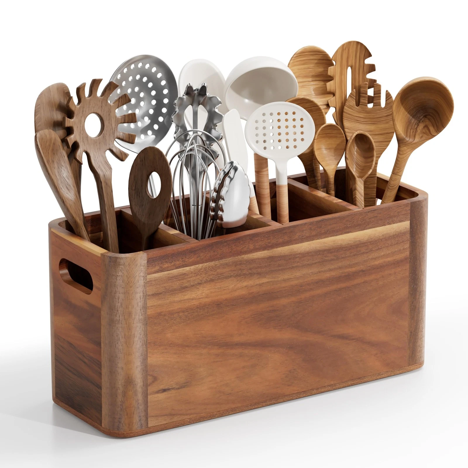 Utensil Holder, Extra Large Kitchen Utensil Holder for Counter with 4 Compart...