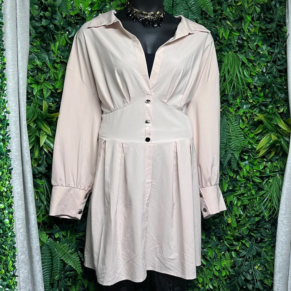 Elegante Blusa Manga Larga 4XL Tostado Cuello Botón Delantero Camisa Top 3405 Foto 3 de 4