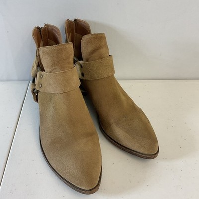 Frye Leather Back-Zip Ankle Boots Ray Harness Tan Suede Size 8.5 M Western Boho