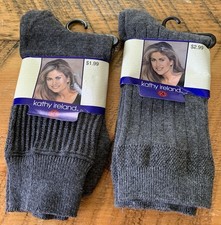 NOS 2 Pair Vintage Kathy Ireland Kmart Dress Socks Gray Shoe Sz 4-10