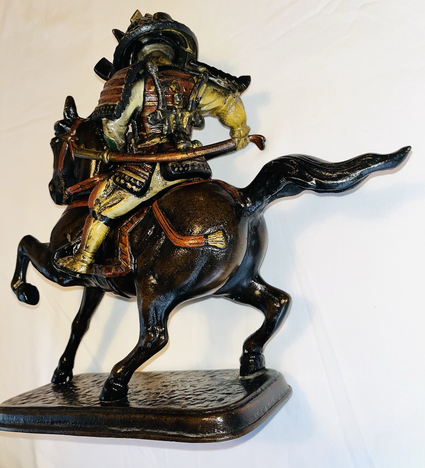 VTG Japanese Bronze Samurai Warrior on Horseback Statue 14x23 (Masashige style)