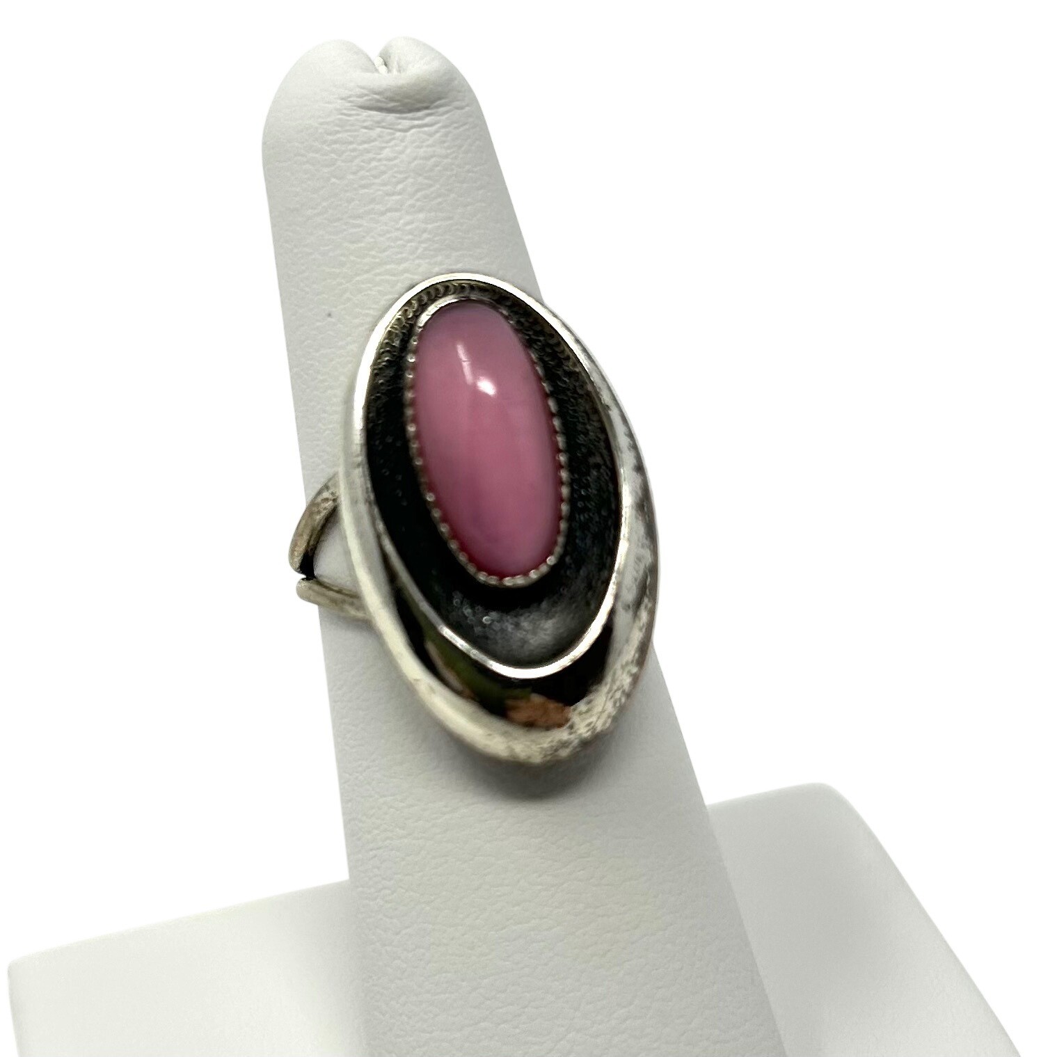 Oval Pink Stone Statement Ring Adjustable Silver … - image 1