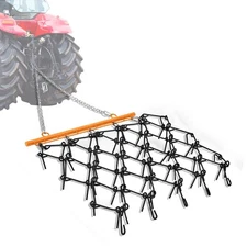 Heavy Duty Drag Harrow 5x4.5 FT with 4 Ft Chain, 3/8" Tines Durable Chain Harrow
