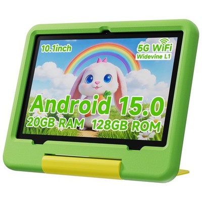 Tablet 10.1 Inch Android 15.0 128GB 20GB RAM IPS 800x1280 Green CP31MK Bluetooth