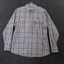 Over Under Crosscut Flannel Shirt Men's XL Gray Plaid Button Down Made In USA