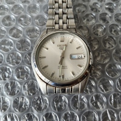 Working SEIKO 5 Five Automatic Watch Skeleton Back 7S26 01V0 White Dial Manageme
