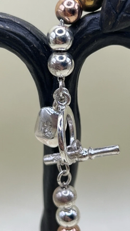 Brazalete De Colección Ralph Lauren Tri-Tono Cuentas Plata Oro Rosa Tono Palanca Cierre Foto 4 de 4