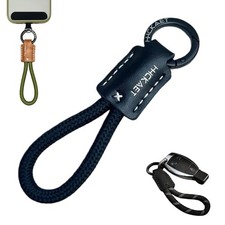Handmade Cowhide Leather Short Car Keychain,Wrist Strap 01 Classic Black