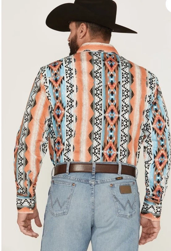 Wrangler Mens Checotah Southwestern Pearl Snap Shirt XL Western Country New - Image 2 of 4