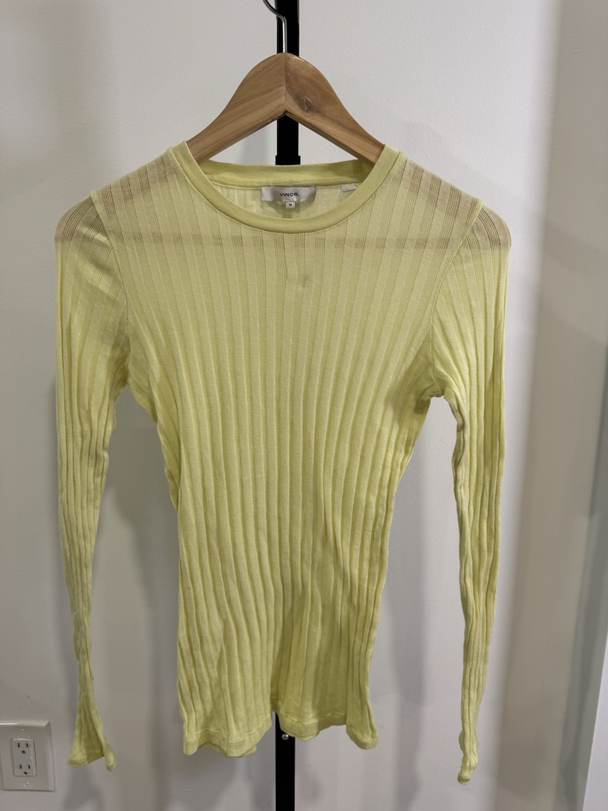 Vince Yellow Ribbed Women’s Sweater Size Medium Long Sleeve