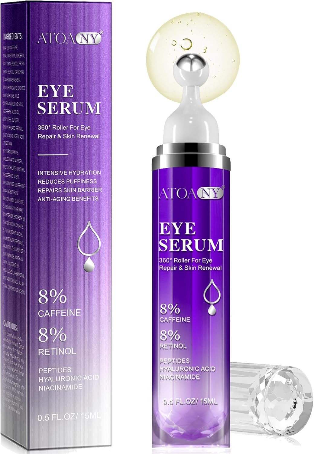 Eye Serum for Dark Circles and Puffiness with 8% Caffeine 8% Retinol Hyaluronic