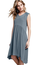 Garnet Hill 100% Silk Dress Size 12 Sleeveless Teal Blue Hi-Low Hem Boho Minimal