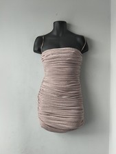 House of CB London Glitter Ruched Bodycon Mini Dress Size M Blush Champagne Pink