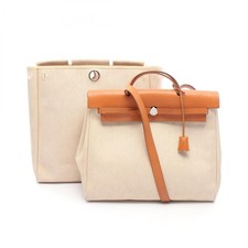 HERMES Herbag MM shoulder Handbag B Toile H canvas leather Ecru natural Used SHW