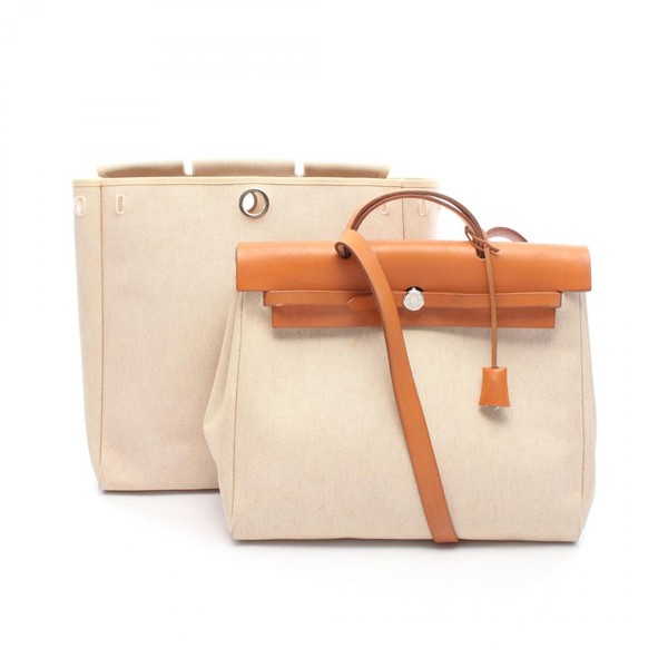HERMES Herbag MM shoulder Handbag B Toile H canvas leather Ecru natural Used SHW