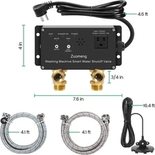 WiFi Smart Water Shutoff Valve with Leak Sensor, 3/4" Brass Valve & Extra Hos...