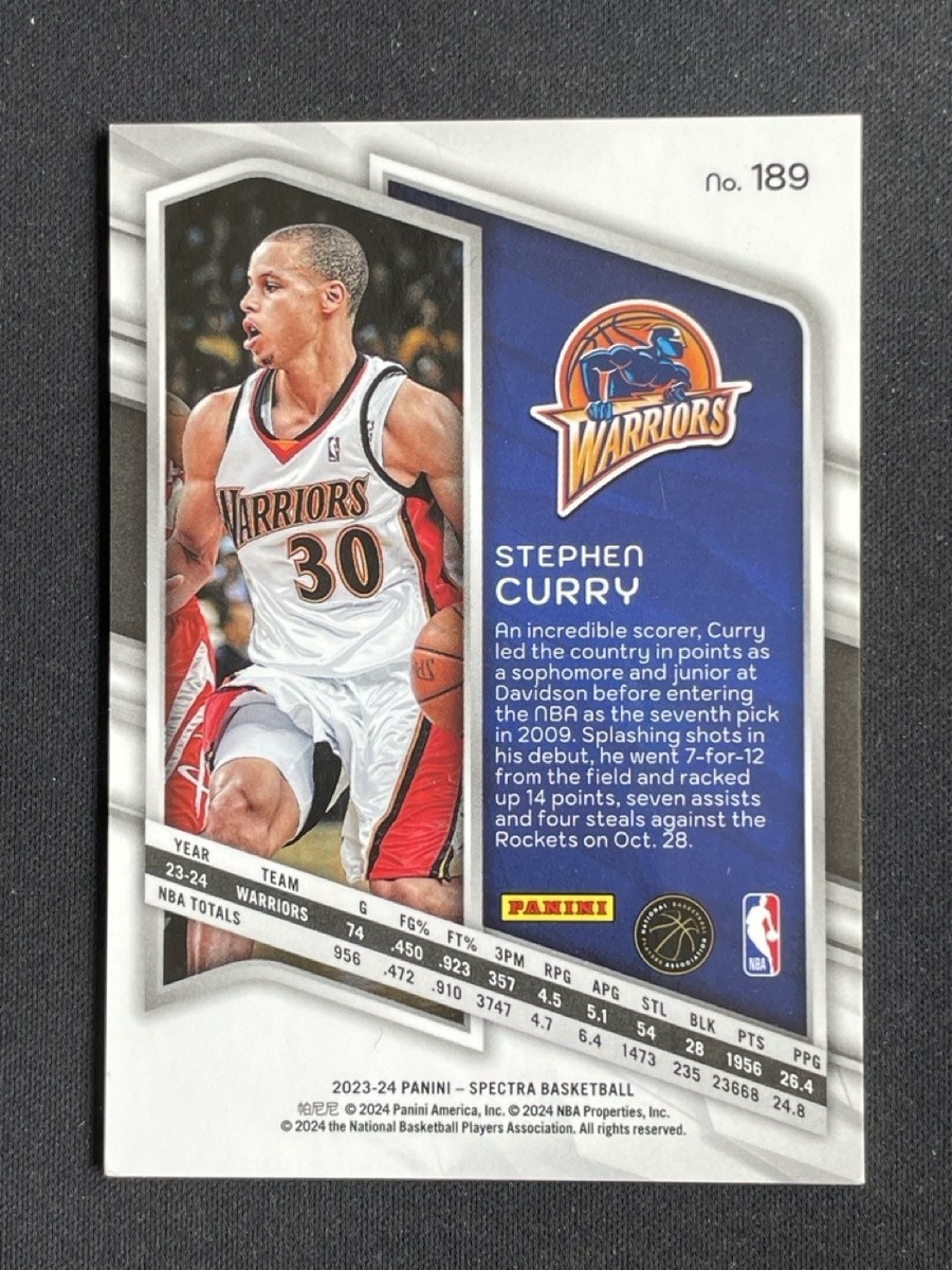 直筆サイン Panini Spectra ステファン・カリー オンカードオート Stephen Curry 2023-24 Panini Spectra Spectacular Debut #189 | eBay
