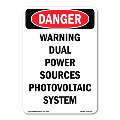 Warning Dual Power Sources Photovoltaic ANSI Danger Sign Metal Plastic Decal