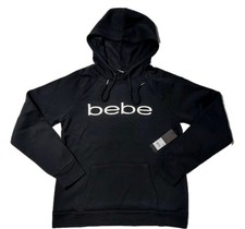 Bebe Sport Logo Hoodie Womens Large Black Pullover Sweatshirt NWT 79 Msrp