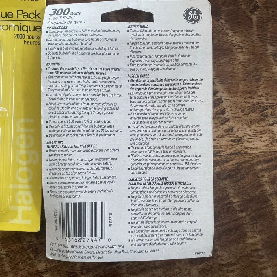 2pks GE 27447 300Watts 120Volt Double Ended Light Bulbs Lamp 2000 Hours Type T - Image 2 of 2