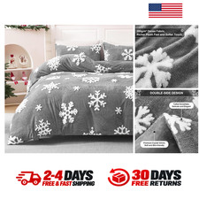 Christmas Duvet Cover Queen Size Snowflake Jacquard Cozy Bedding Set with Zipper