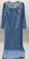 Ashley Ames Women's Blue Floral Embroidered Long Sleeve Nightgown Size Small