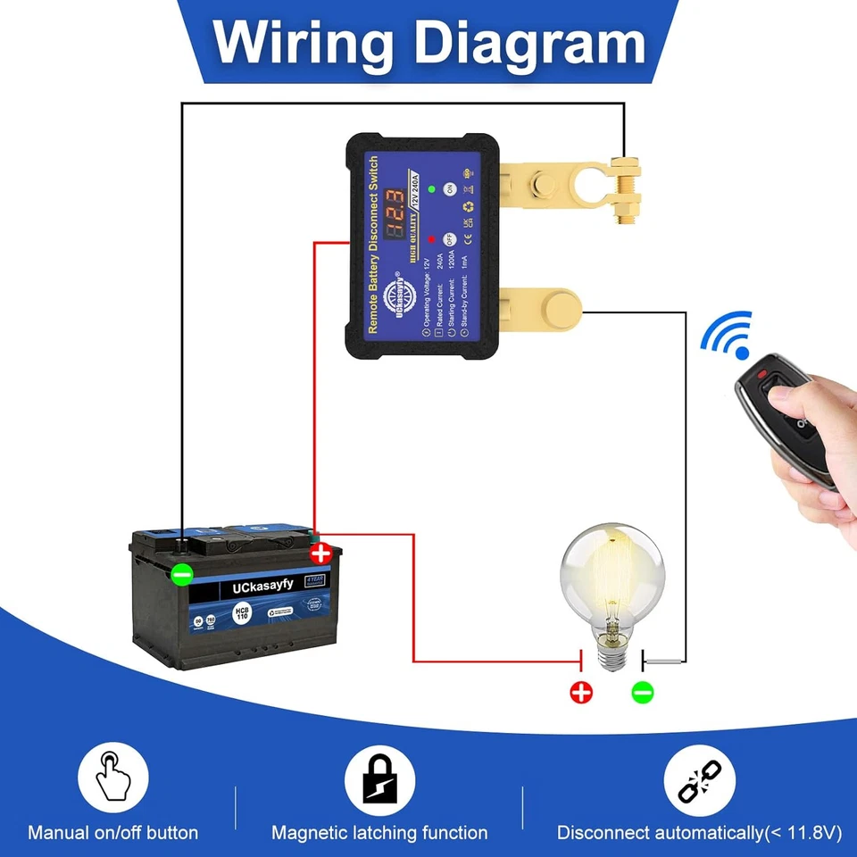 240A Remote Battery Disconnect Switch 12V w/ LED Display Kill Switch for Car RV - Image 2 of 4