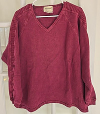 VTG Eddie Bauer Sweater Men L Red V Neck Ribbed Sleeve Thick Knit 100 cotton
