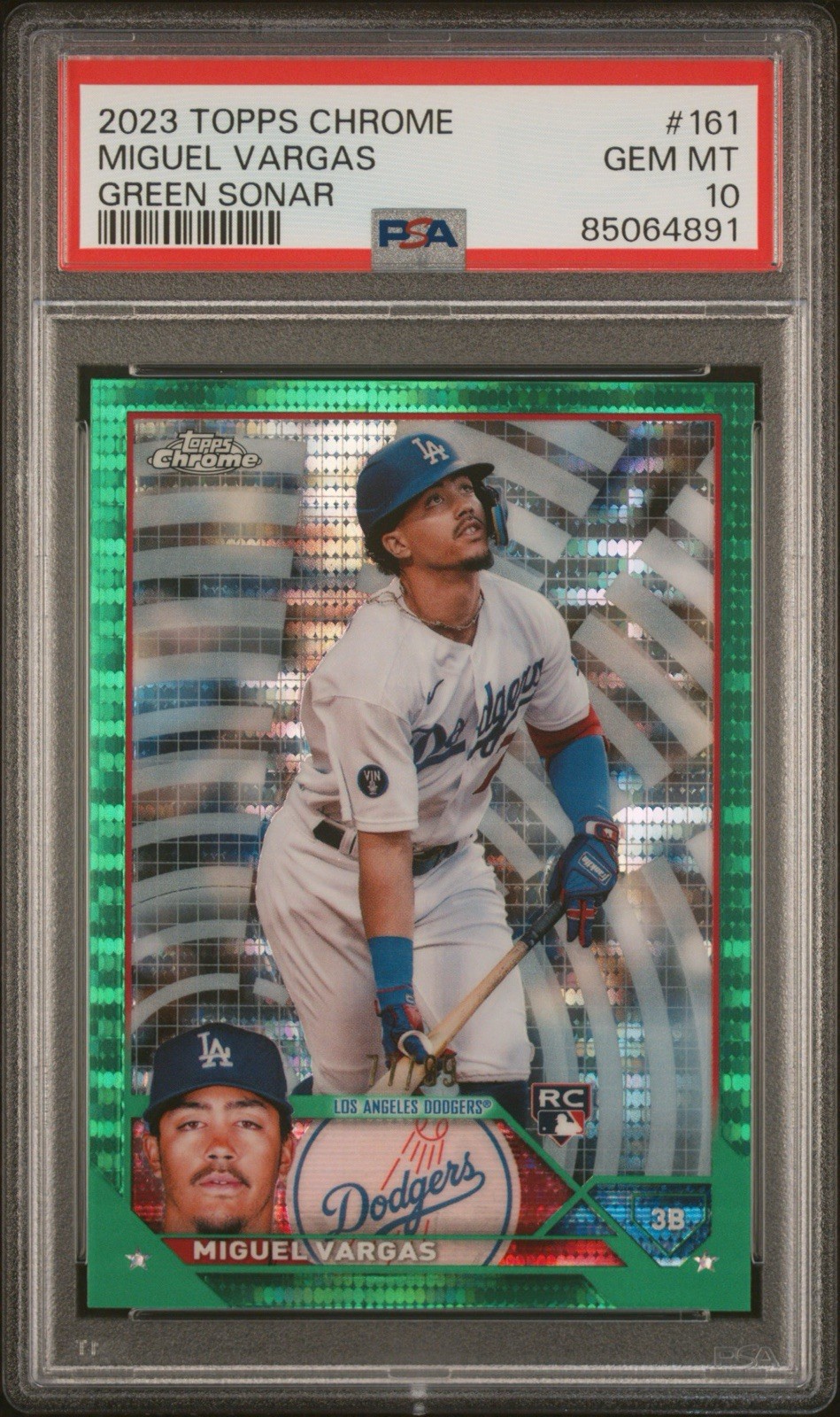 2023 Topps Chrome Miguel Vargas 161 Green Sonar Refractor /99 RC PSA 10 Gem Mint
