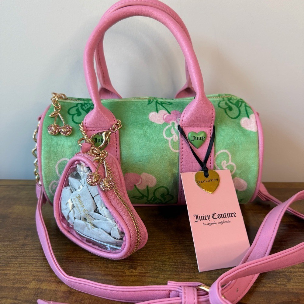 New Juicy Couture Retro Cherry Mini Barrel Handbag Crossbody Green