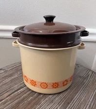 VTG Enamel Pasta Everything Pot Stock 4 Pc Steamer Strainer Colander MCM Floral