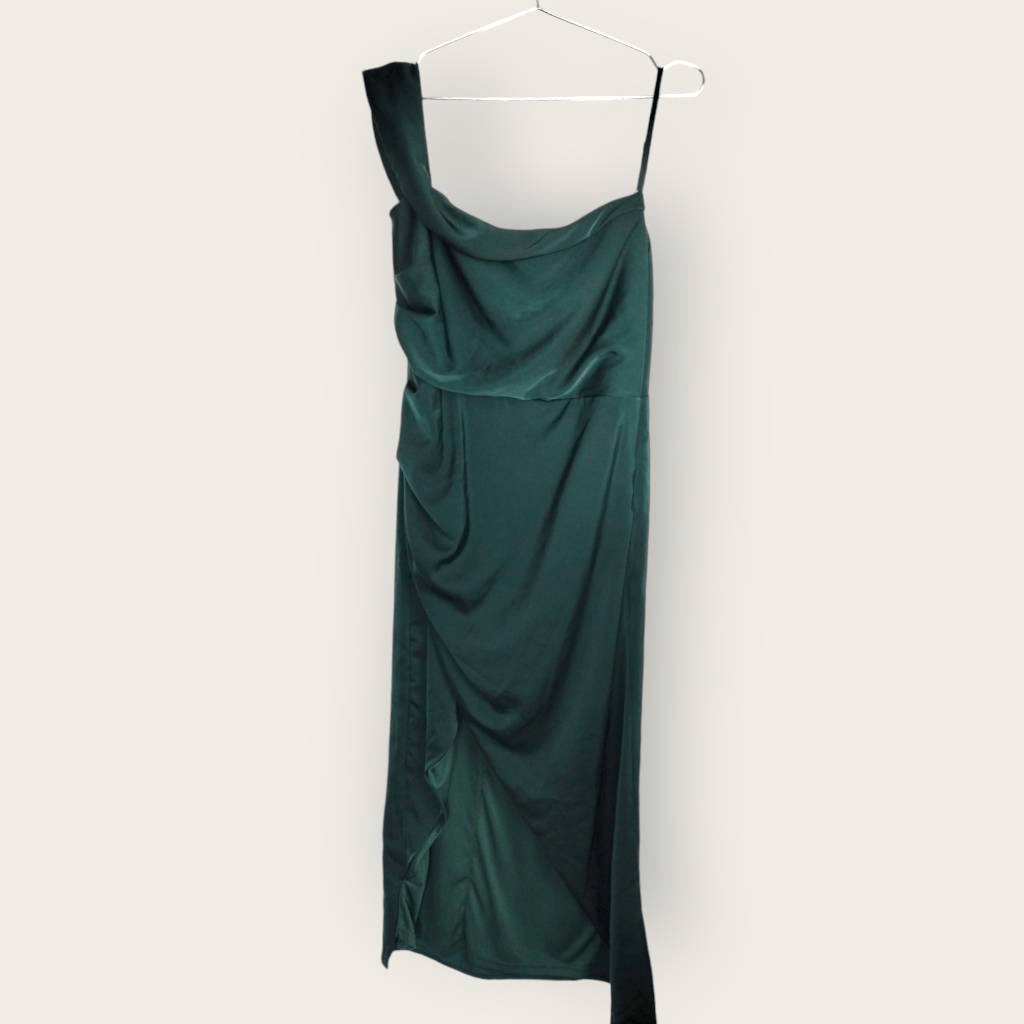Lulus Maxi Dress Sz XL Gown Evergreen One Shoulder Wedding Holiday Evening Glam-image