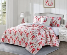 Fancy Flamingo Multi King 106x92 4pc Quilt Set. NEW.USA.