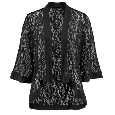 Abend Transparent SPITZE Blazer EDEL Kimono JACKE SCHWARZ